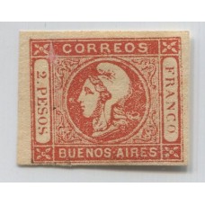 ARGENTINA 1859 GJ 18 CABECITA DE $ 2 ROJO ESTAMPILLA NUEVA DE MUY BUENA CALIDAD, RARA U$ 420 GRAN OPORTUNIDAD DE HACERSE DE UN GRAN SELLO CLASICO A UN PRECIO INMEJORABLE